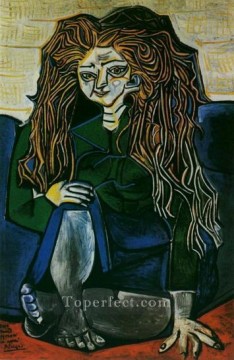 Pablo Picasso Painting - Retrato de Madame Helene Parmelin sobre fondo verde 1951 Pablo Picasso